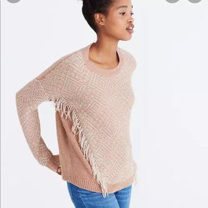 Madewell Reverse Diamond Pullover Sweater Size XL Boho Fringe Neutral Wool